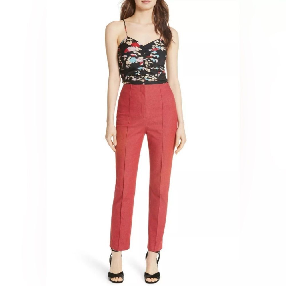 Diane Von Furstenberg Red Pants High Waist Tapered Leg Skinny Ankle Size 8